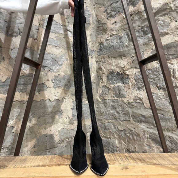 Alexander Wang Black Lyra Over the Knee Lace Studded Boots - Picture 6 of 15